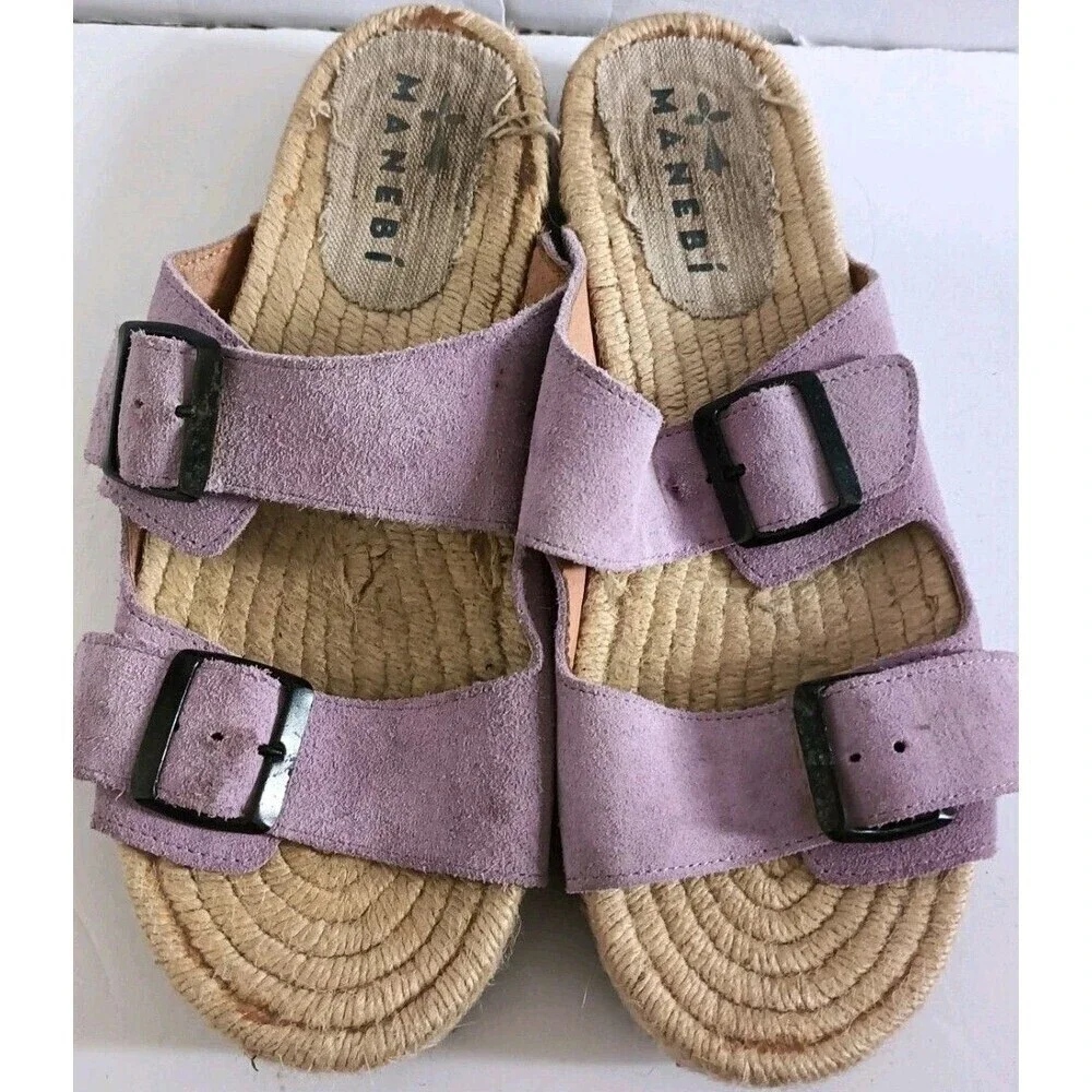 Manebi Womens Nordic Slides Size 8.5 Lavender Purple Double Strap Slip On Sandal - Picture 1 of 6